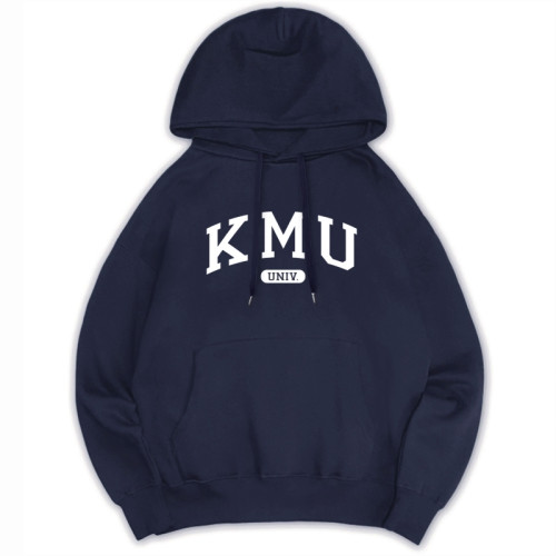 KMU經典款刷毛落肩帽T_深藍