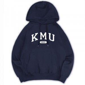 KMU經典款刷毛落肩帽T_深藍